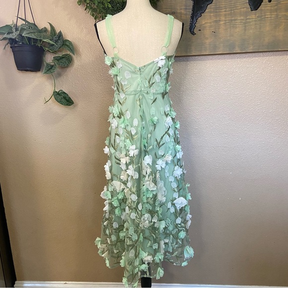 NWOT Lulus Elite Cutie Mint Green Mesh 3D Floral Embroidered Midi Dress - Picture 5 of 10